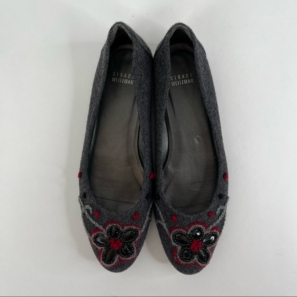 STUART WEITZMAN Smokey Grey Floral Jewel Felt Wool Ballerina Office Flats Shoes - Picture 5 of 14